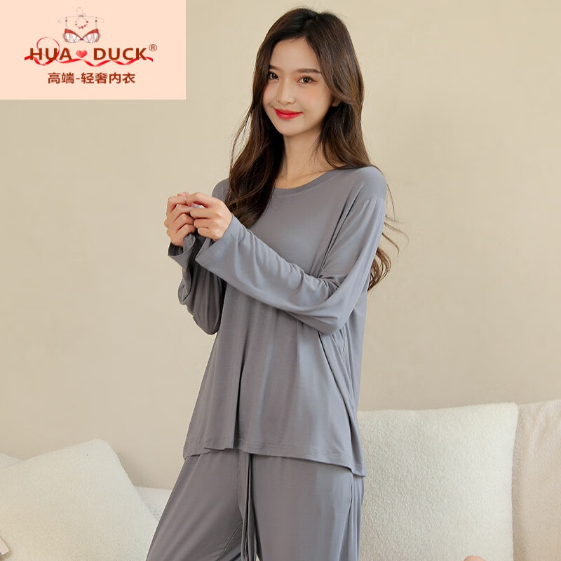 duck国际品牌轻奢侈时尚棉绸家居服女春秋可外穿柔软莫代尔睡衣女