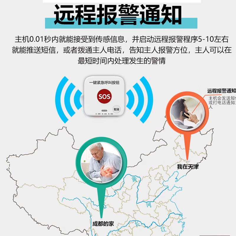 立可安 立可安科技独居老人报警器一键呼救床头家用无线老人紧急求救器远程呼叫通话 4G信号按钮款(适用城镇乡村)