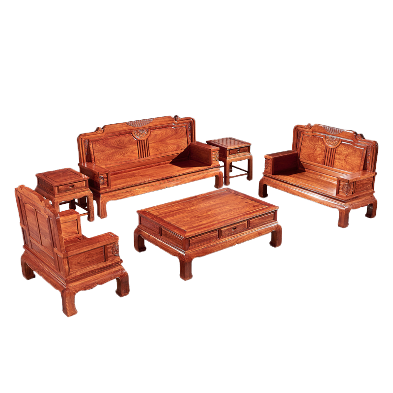 品木客 红木家具 非洲花梨(学名:刺猬紫檀)家具组合套装沙发新中式轻奢木客厅烫蜡仿古沙发 113六件套沙发 默认1