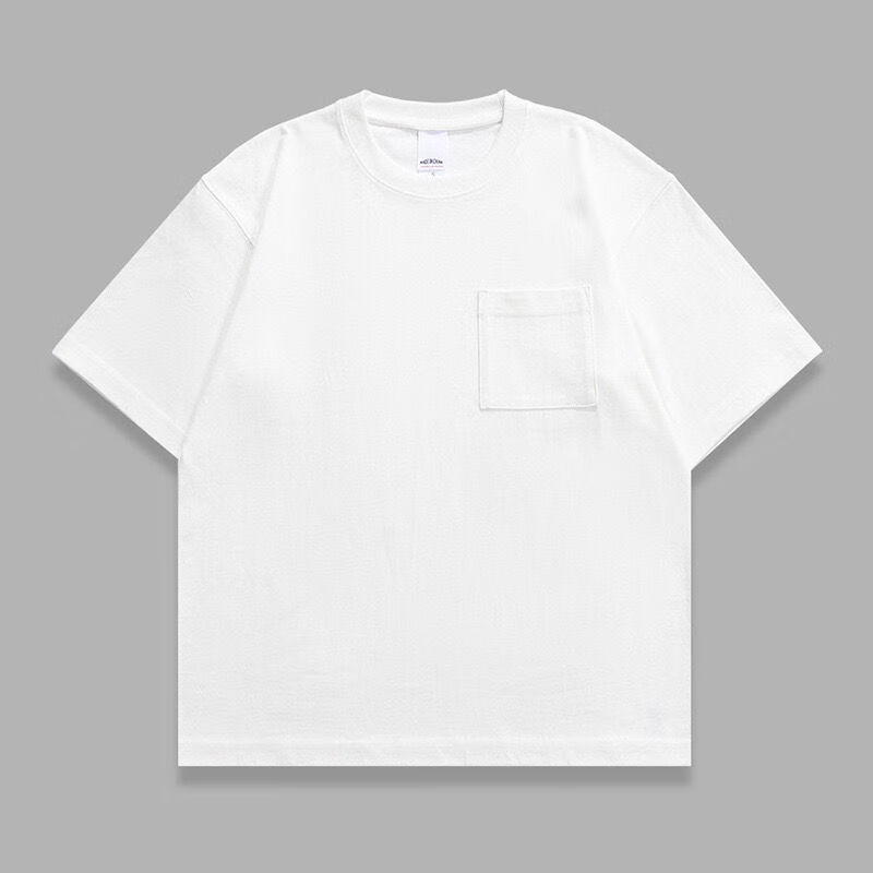 舟渡短袖纯棉100%重磅300g重磅口袋短袖t恤男夏季美式复古正肩半袖白t