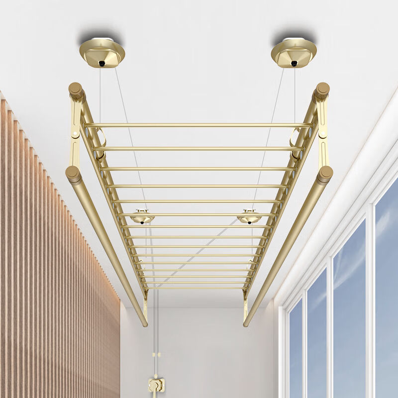 四杆晾衣架加粗加厚晾衣架子母婴儿晾衣架升降手摇晾衣架 耀黑色【包