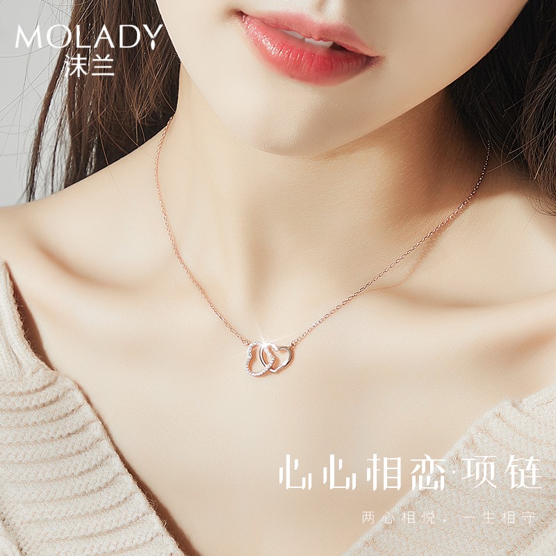 心形吊坠锁骨链饰品生日三八妇女节礼物送女友 心心相恋项链-精美礼盒