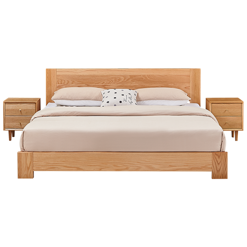 全友家居 实木床 北欧简约卧室双人床 北美进口橡木板式床DW1021 1.8m单床