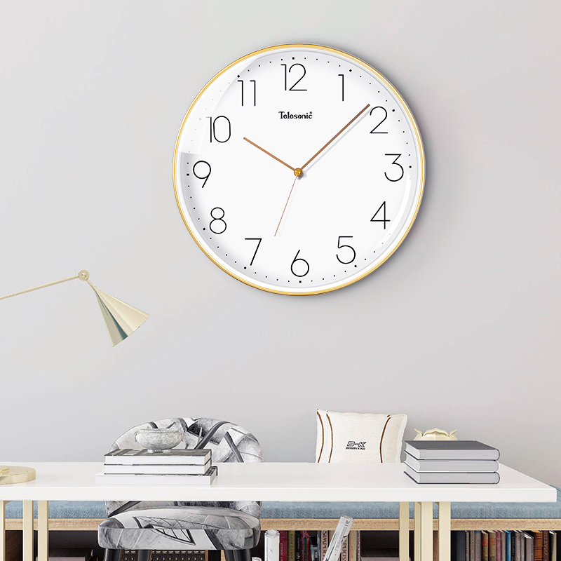 天王星钟表挂钟客厅时钟家用14英寸时尚简约挂墙表创意扫秒机芯石英钟