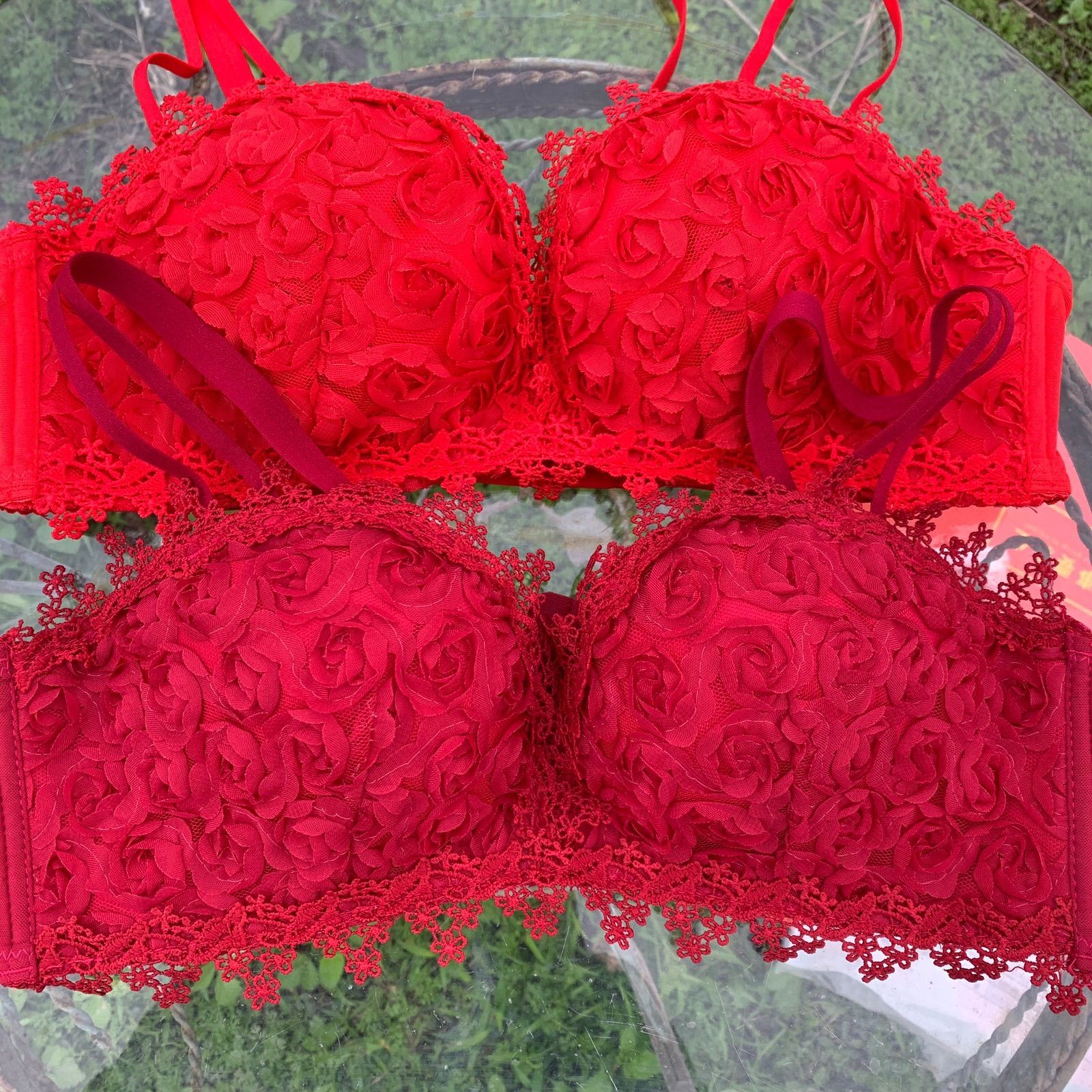 星垂晓雾无尺码内衣蕾丝韩版美背吊带聚拢网红性感蕾丝无钢圈加厚文胸