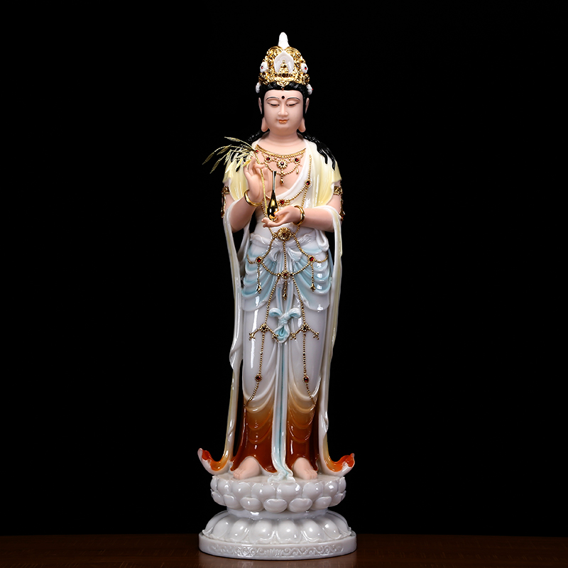 圆通汉白玉佛像西方三圣摆件家用供奉阿弥陀佛站像观世音菩萨石雕摆件