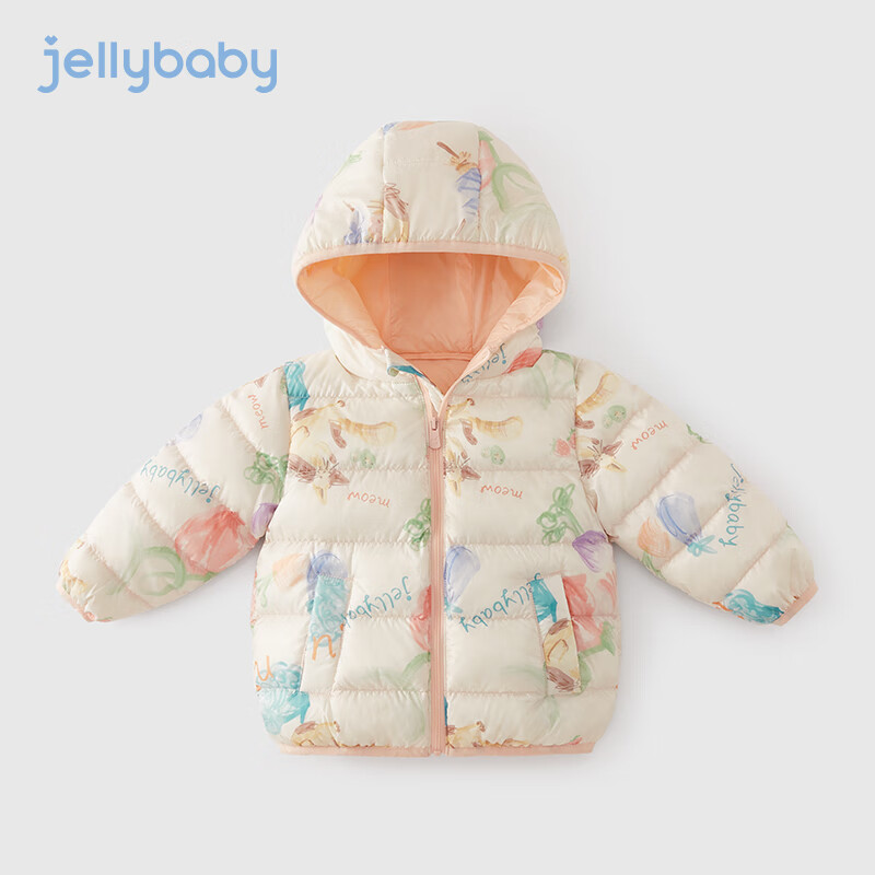 JELLYBABY女孩时髦外套秋冬宝宝轻薄冬装儿童衣服新款女童羽绒服 杏底猫咪 100CM怎么样,好用不?
