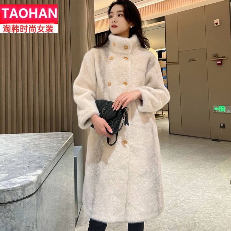 tao han新款十字貂整皮毛一体水貂皮草外套女中长款显瘦貂绒大衣加厚