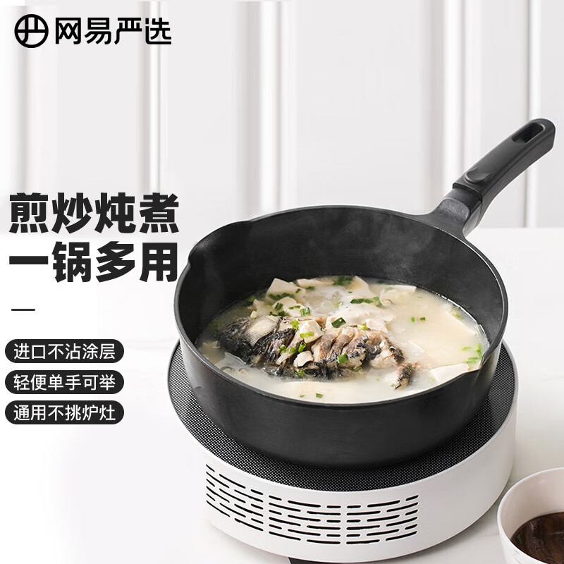 网易严选 欧式精铸不粘锅多用锅深煎锅炒锅平底煎炒锅带盖 黑色24cm高性价比高么？