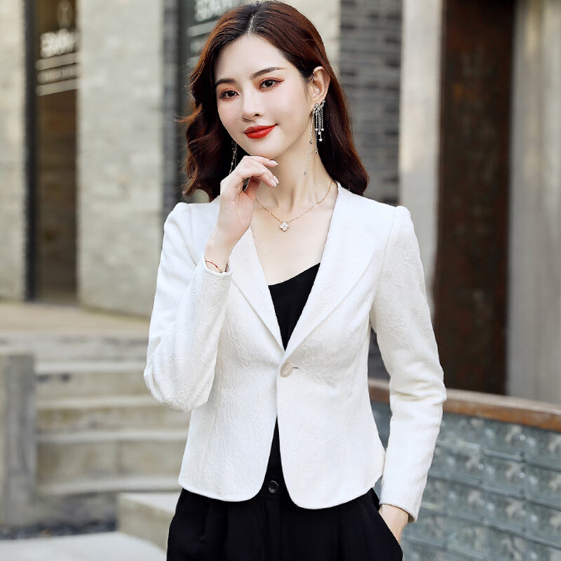 个子西装外套短款小香风矮个子配旗袍的短女小外搭2023春秋 白色长袖