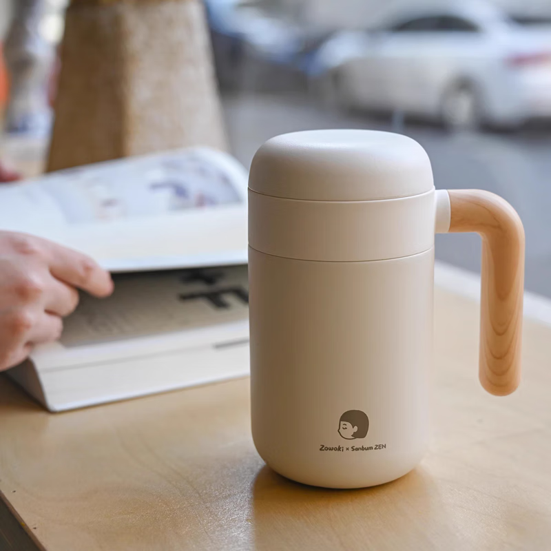 造物集保温杯高颜值水杯带手柄茶水分离刻字不锈钢水杯男士泡茶七夕礼物 联名款白色小美460ml礼盒装