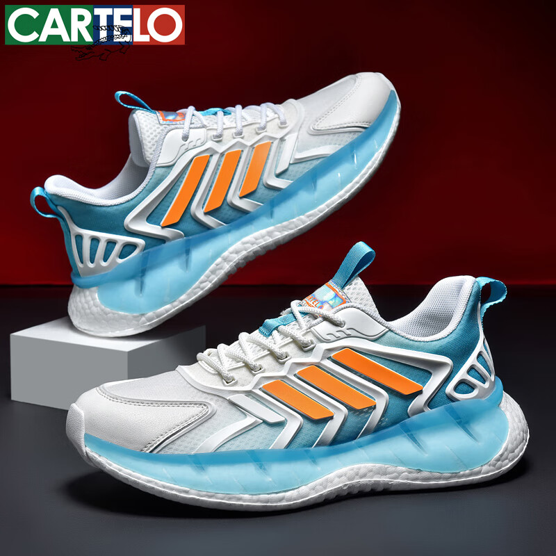 卡帝乐鳄鱼春夏新款男鞋时尚休闲运动鞋男士低帮透气网面鞋潮流百搭鞋子 白蓝桔[透气款]QH3359 41