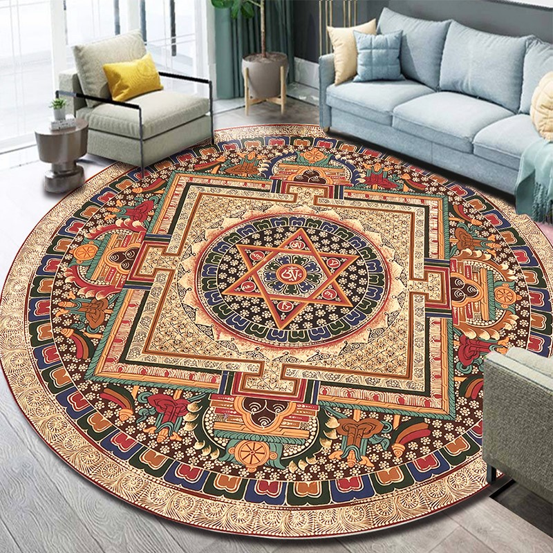 欧黛娜新中式圆形茶几毯地毯现代客厅轻奢花卉中国风大花卧室床边毯