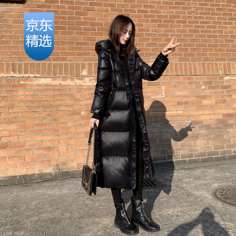 【高品质】【高质量】羽绒棉服女中长款2020冬季新款韩版修身加厚过膝长款连帽棉服外套 黑色 XL (113-125斤)