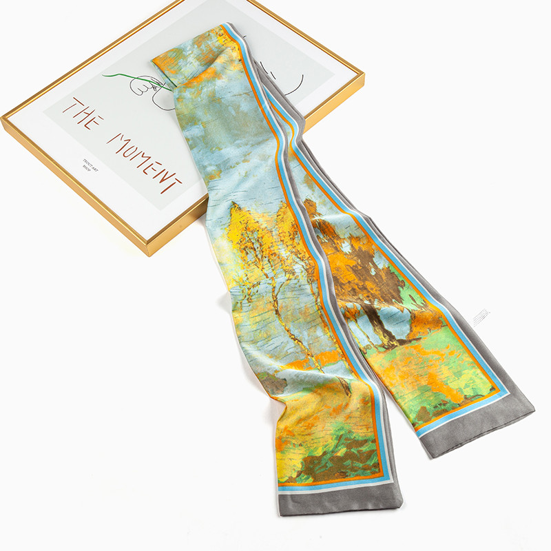 达芬奇密码韩版女士长条飘带绑包百搭礼物春秋季职业西装薄款领巾 秋日霞光 蓝色