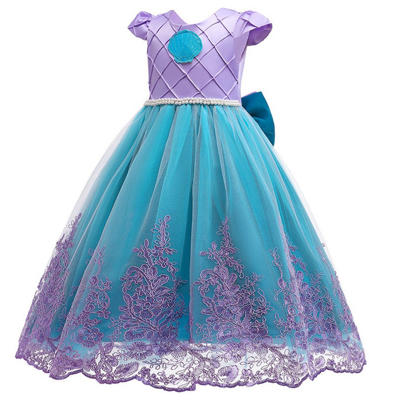 依百购人鱼公主连衣裙儿童蝴蝶结蕾丝拼接设计女童演出服礼服 人鱼