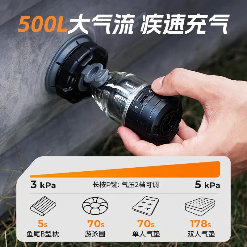 FLEXTAILGEAR鱼尾户外无线便携式沙发气垫充气泵露营橡皮艇电动打气筒mini泵 MAX PUMP3赛博泵/橙色