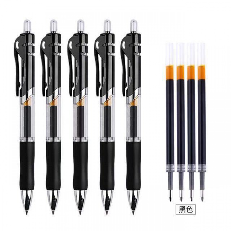 f按动中性笔0.5mm黑色K35笔芯圆珠笔签字笔会议笔学习办公用笔文具君诚 黑色(按动中性笔) 10支笔+50笔芯