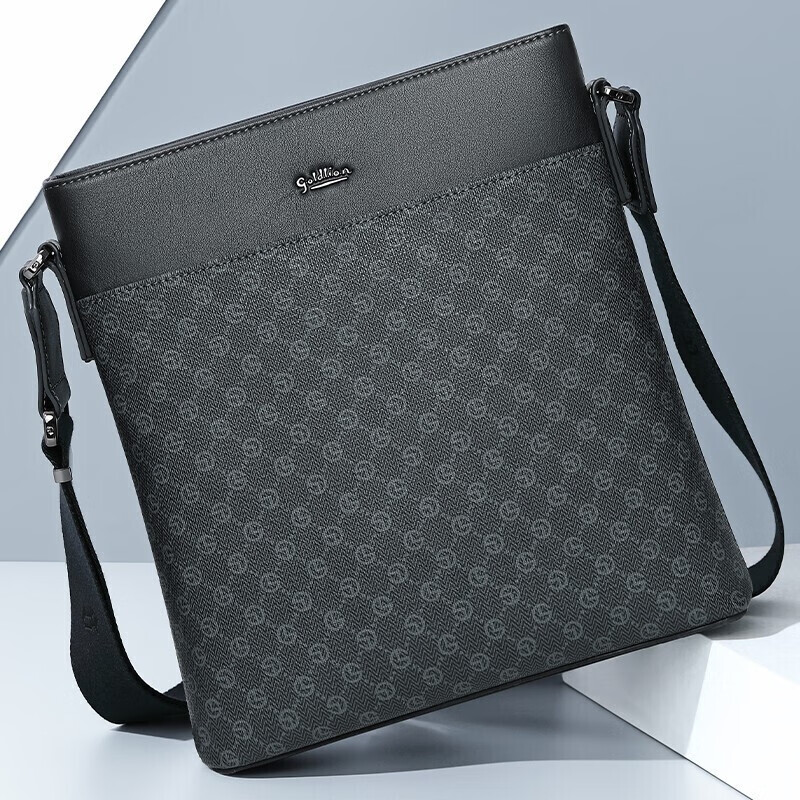 金利来男士单肩包商务休闲日字包PVC斜挎包竖款韩版男包FC102027-165 深灰 生日礼物送礼送爸爸老公男友