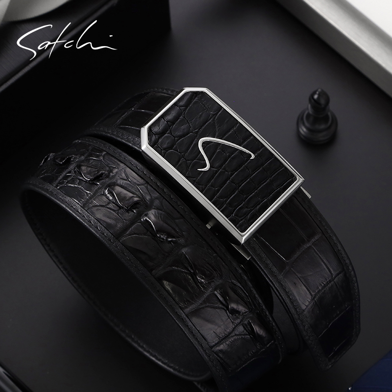 沙驰satchi沙驰皮带男经典鳄鱼皮腰带商务自动扣不锈钢外穿皮带男士