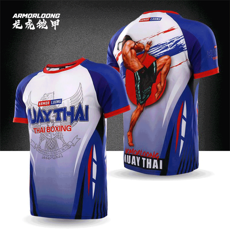 柔猴(rollho) 泰格训练运动t恤播求mma速干格斗短袖 蓝色 s  胸围94