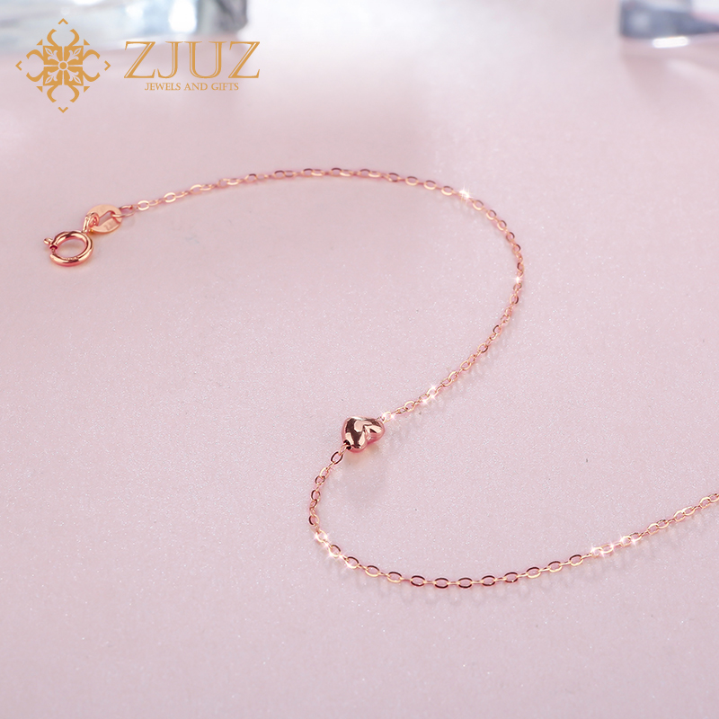 zjuz18k金彩金手链女款au750金手链爱心玫瑰金黄金手链生日礼物送女友