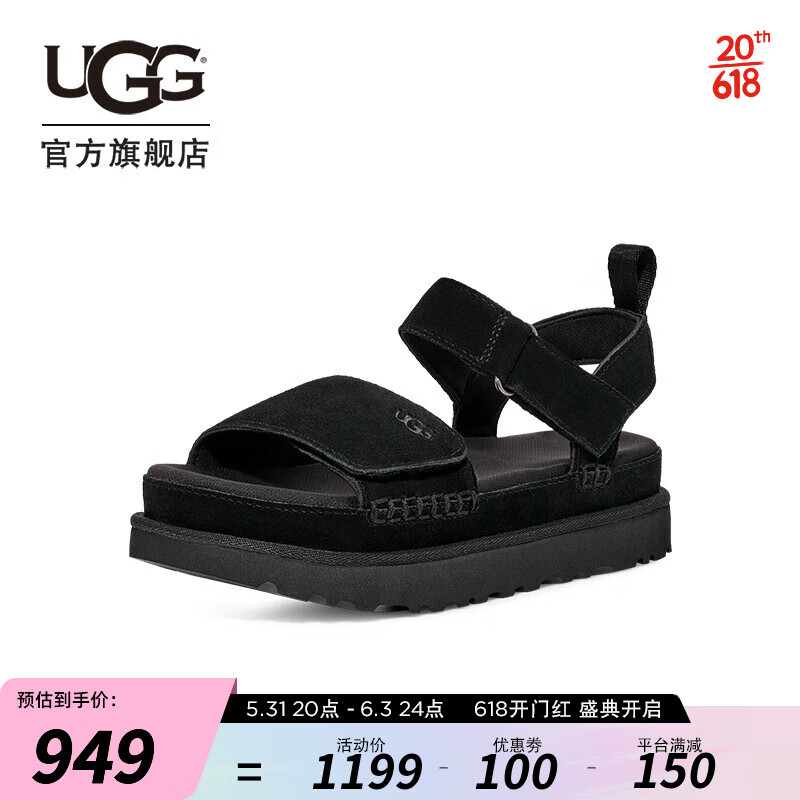 UGG2023夏季新款女士凉鞋可调节式束带沙滩鞋平底舒适凉鞋 1136783 BLK | 黑色 36