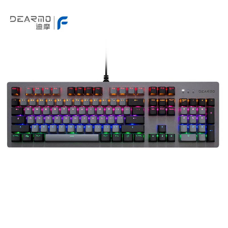 迪摩（DEARMO）F20机械键盘有线键盘游戏键盘104键混光+RGB键盘吃鸡键盘电脑键盘 深空灰 青轴