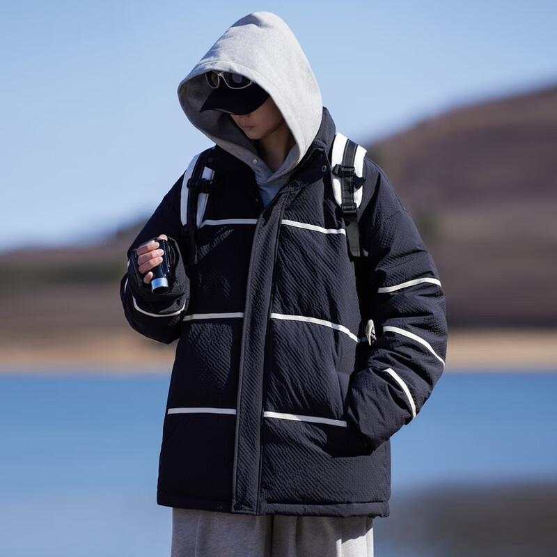 雪中飞舒适百搭痞帅短款立领外套羽绒服男装保暖时尚休闲 黑色 L 175/92A