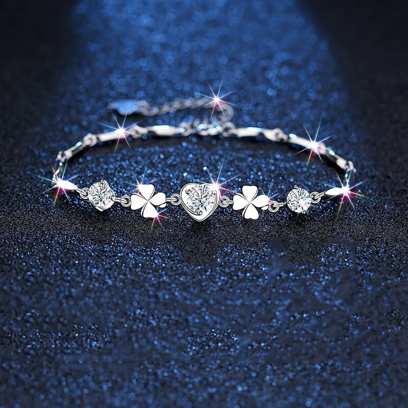 洛希曼四叶草手链女镶钻S999足银新年情人节生日礼物送女友老婆【刻字】 豪华礼盒+四叶草手链托帕石