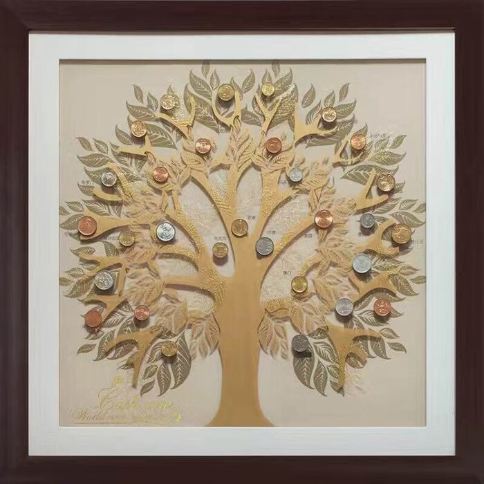 妙普乐摇钱树墙壁装饰画 国摇钱树花卉壁挂壁画有钱花有钱图 栗色 50*