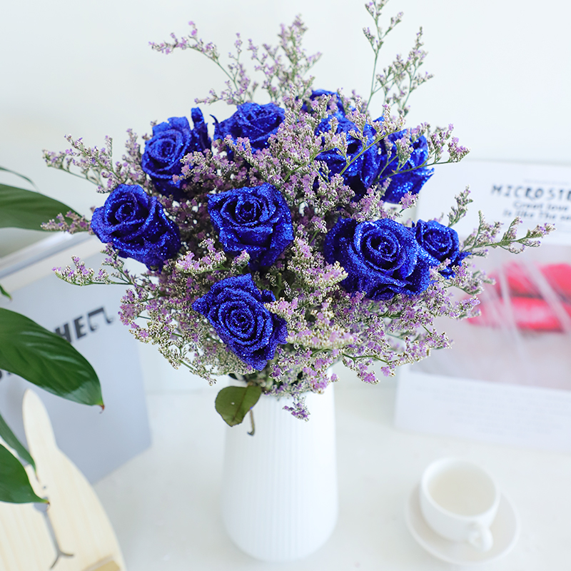 蓝色妖姬永生花 蓝色妖姬永生花云南自然风干干花超大花束蓝玫瑰告白