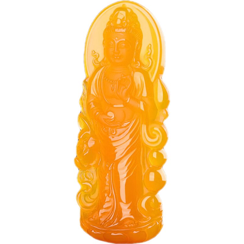 九福潤孤品大師工藝天然黃龍玉蓮花觀(guān)音吊墜男觀(guān)音玉墜