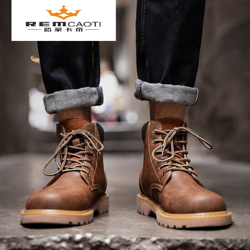 路蒙卡帝(remcaoti)品牌马丁靴男2024秋冬新款高帮沙漠靴男鞋中帮皮靴
