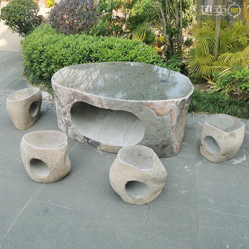 花园青石新中式石头桌子户外天然家用石墩石凳子 石凳小瑕疵 单个凳子