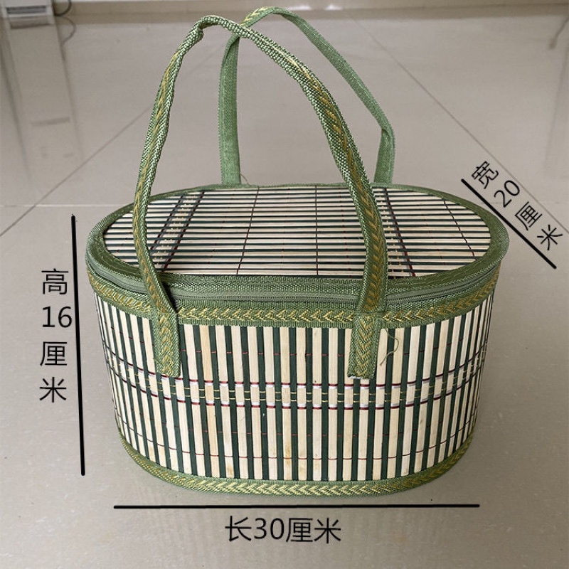 竹篮子鸡蛋篮粽子折叠竹篮 手提竹筐 土特产年货包装礼盒p 绿色款*1个