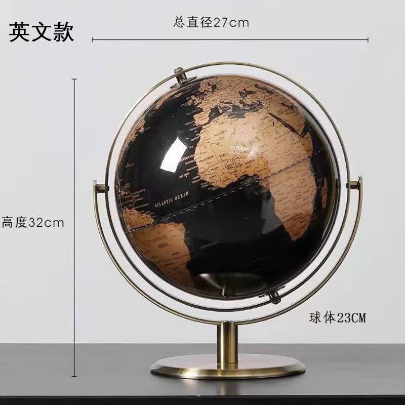 创意轻奢地球仪摆件办公室桌面摆设书房办公桌酒柜现代家居装饰品 大号-万向轮23cm-黑金色(英文)