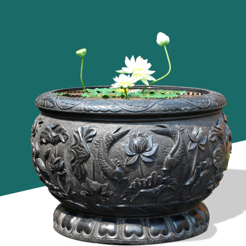 锐姆青石石雕荷花鱼缸石头庭院圆形水缸养鱼花盆青石仿古超大石 主图