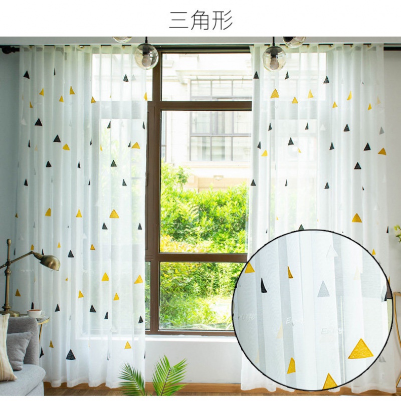 窗帘白沙透光绣花纱防蚊纱帘阳台纱客厅卧室飘窗隔断窗纱 纱-三角形