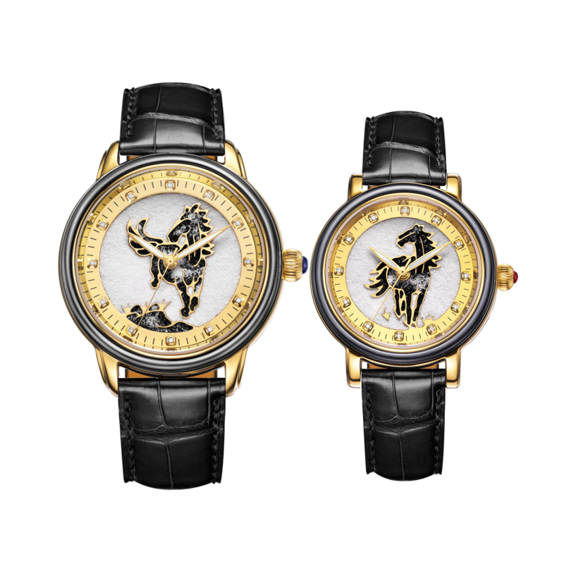 【拍卖珍品】徐悲鸿奔马珐琅彩金钻玉腕表3只套装廖静文女士国家钟表