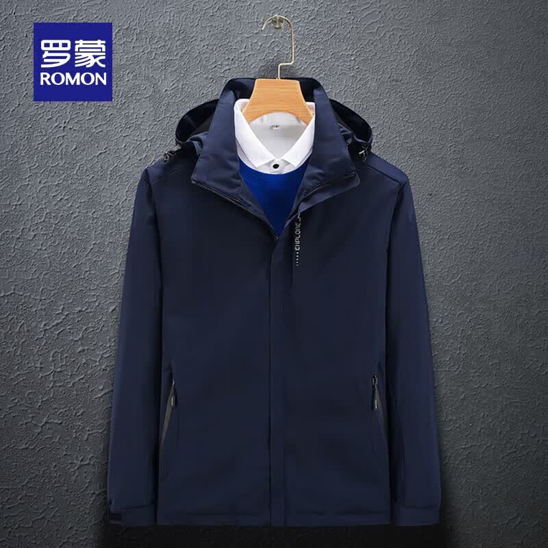 罗蒙（ROMON）男女同款户外休闲夹克2023秋季新款撞色休闲连帽防风外套 3J16266A深蓝【男款】 XL怎么样,好用不?