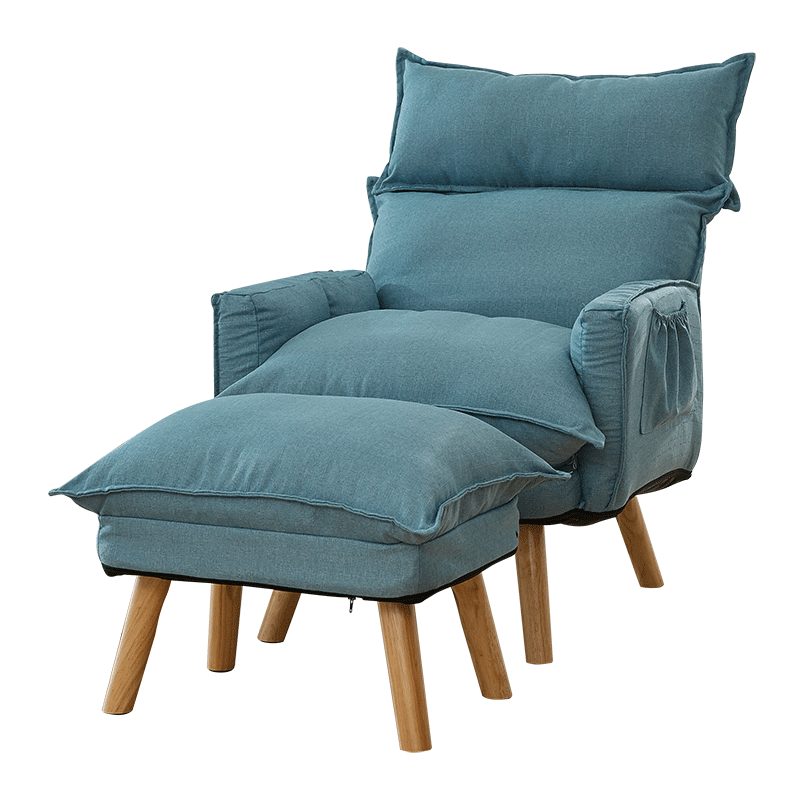 LazyDiary布艺单人沙发椅可拆洗懒人沙发小户型客厅卧室喂奶椅现代简约休闲椅可调节阳台小沙发 湖蓝色+脚凳