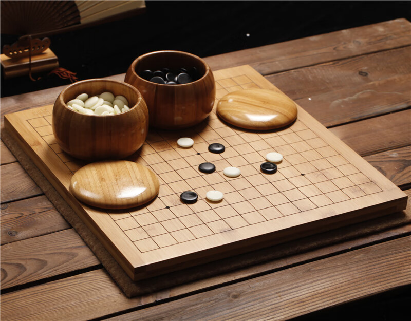 祥玉红连珠五子棋标准套装云子/仿玉子竹罐仿藤15路座标双面盘/ 竹盘