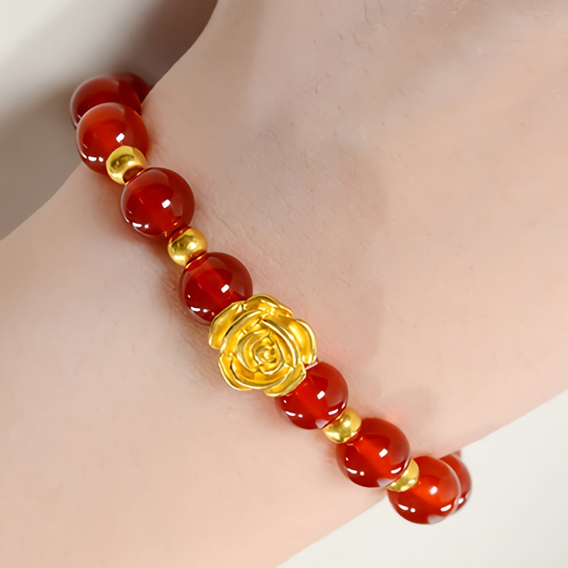 红玛瑙手串手链 黄金足金手链平安转运珠护身符男女士款 贵 8mm
