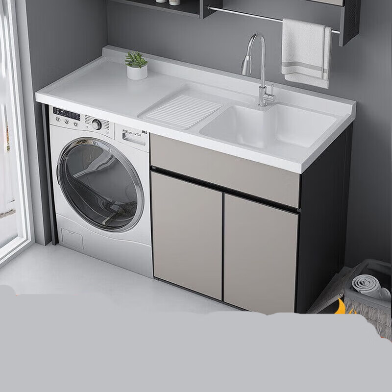 哩也波哩也洗衣机柜一体阳台组合脸盆太空铝洗手池洗衣槽带搓板滚 95x