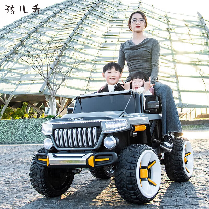 孩儿乖坦克悍马H8超大号儿童电动车四轮可坐大人双人越野车小孩玩具车 粉：23A超威+皮座软轮