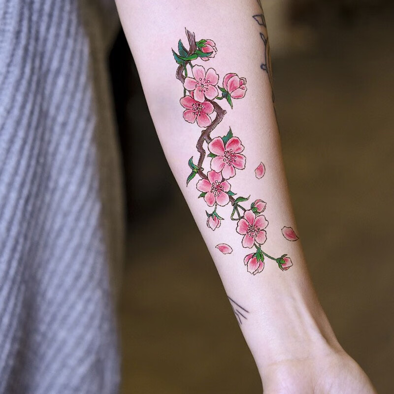 梅花枝条女款优美防水纹身贴手臂后背胸口花臂花腿刺青贴纸 梅花枝条