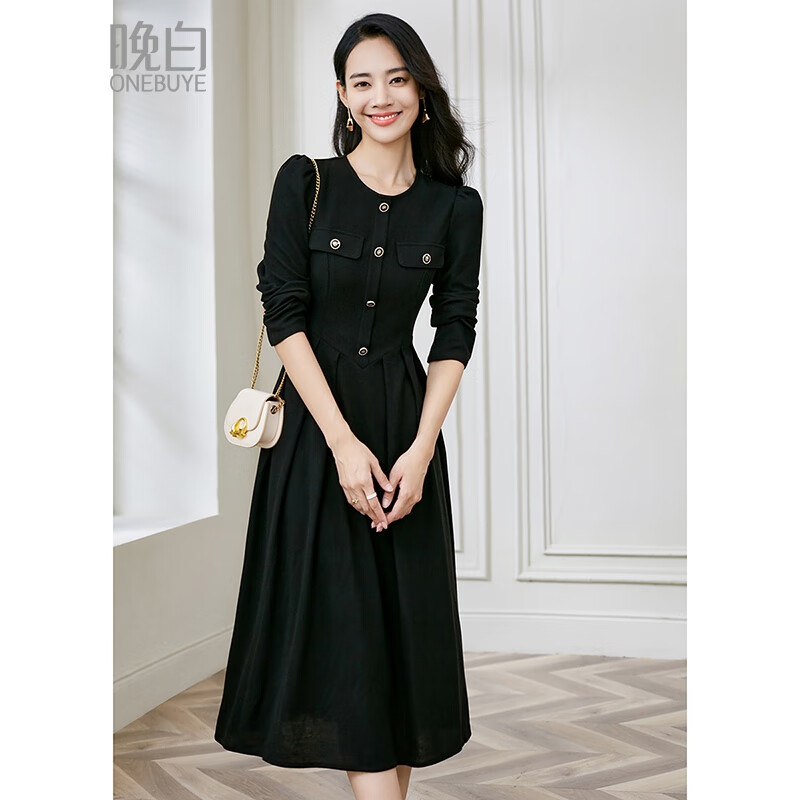 撞色领设计初春厚款裙子气质淑女收腰显瘦连衣裙