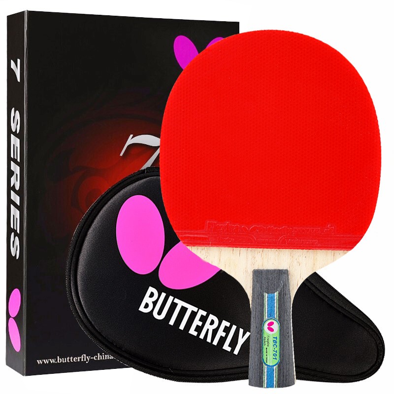 蝴蝶(Butterfly)七星乒乓球拍直拍 弧圈快攻双面反胶皮碳素底板专业单拍701 附拍套