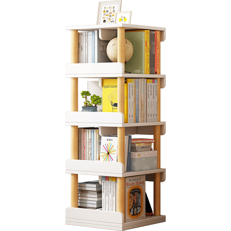 米昊 旋转书架 360度书架落地家用多层柜简易储物收纳架 暖白色40*40*127cm(360°可旋转)